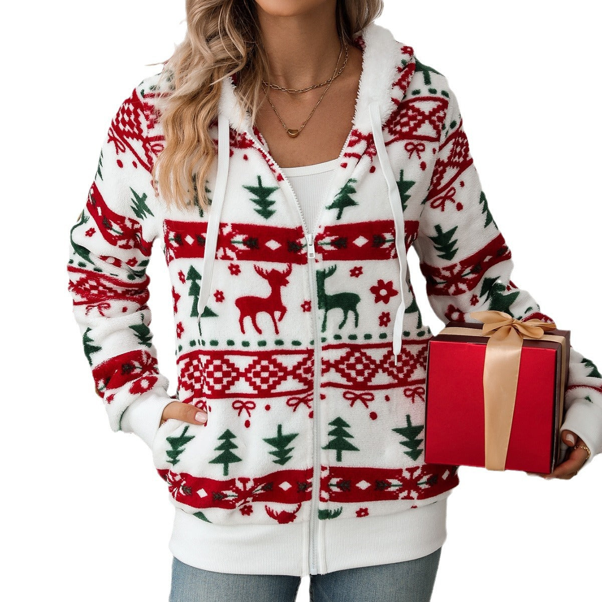 Christmas Printed Plush Coat