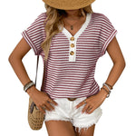 Summer V-neck Short Sleeve Knitted T-shirt