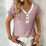 Summer V-neck Short Sleeve Knitted T-shirt